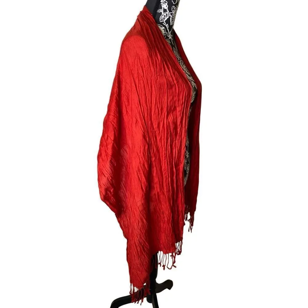 Solid Red Viscose Fringe Scarf Wrap Shawl Lightweight Boho Travel Festival